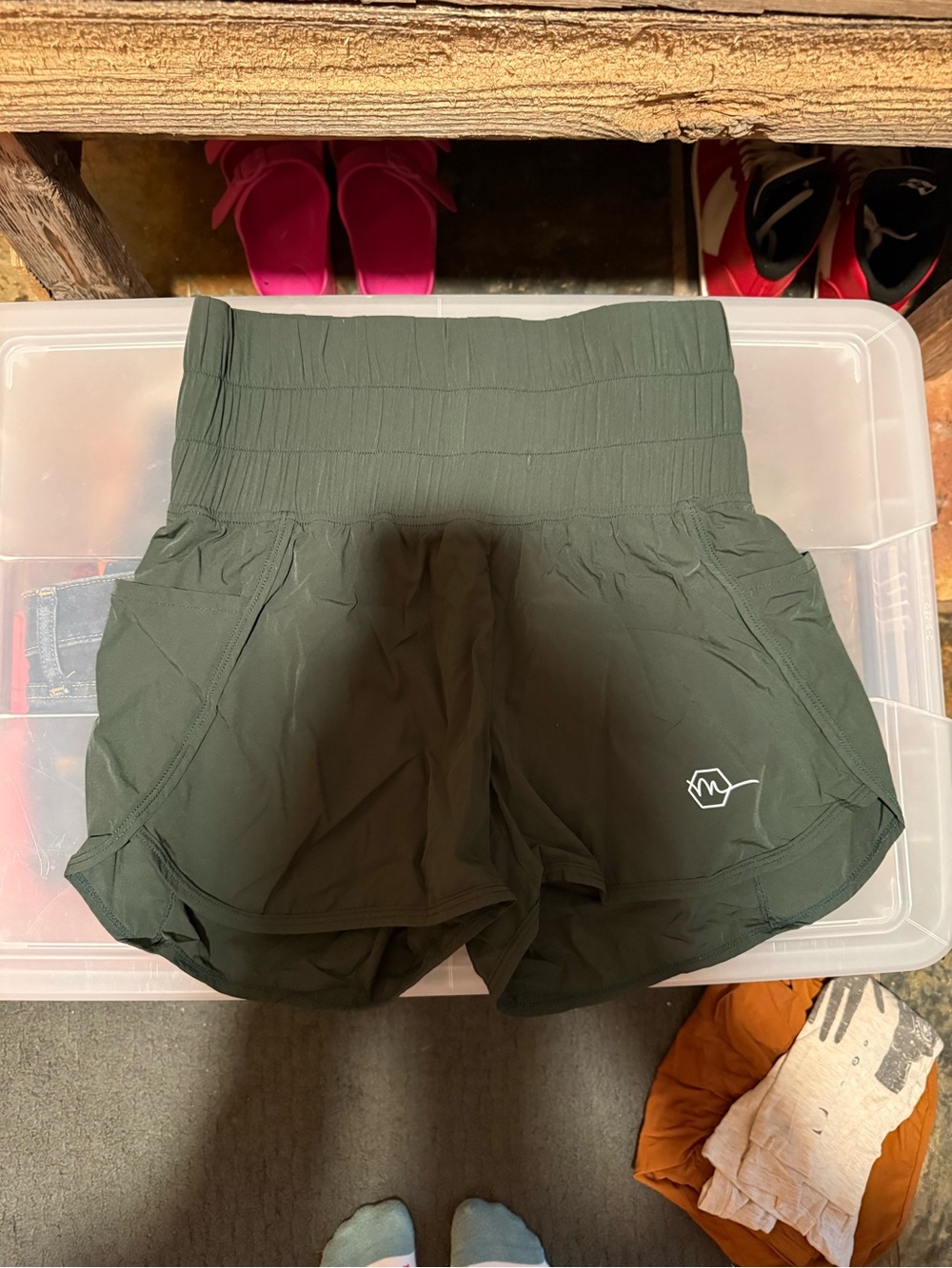 High-Waist Athletic Running Shorts in Olive Green